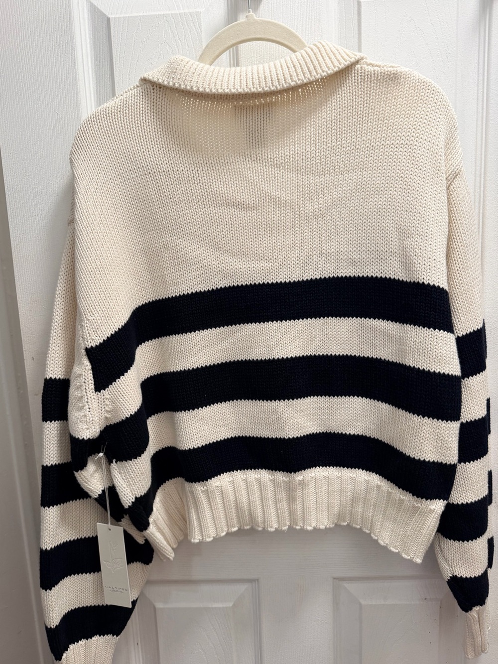 Calypso St. Barth Cream and Black Striped Collared Knit Sweater - Picture 5 of 6